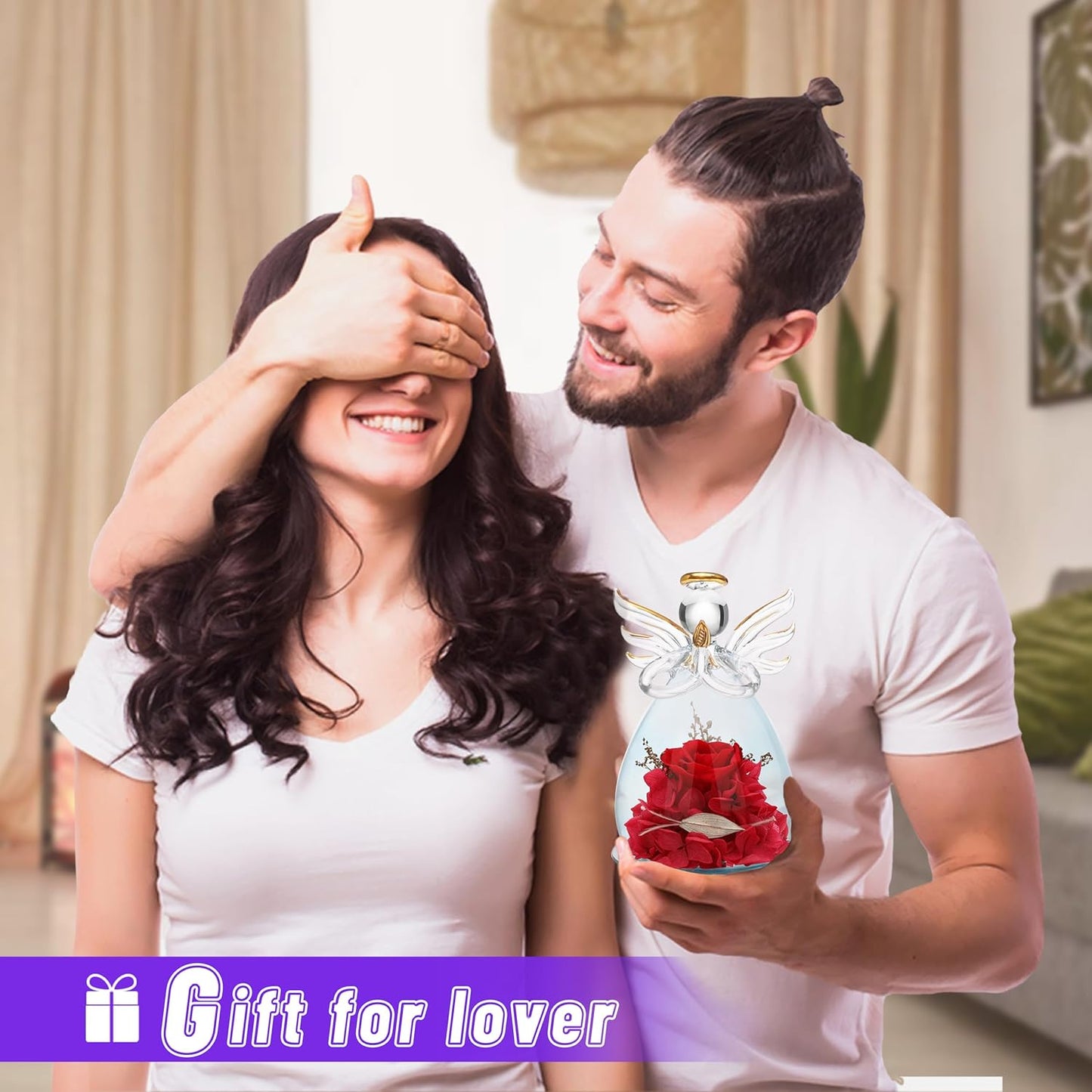 Valentines Day Gifts for Women Birthday Gift Blue Rose Gift Angel Statues Gifts for Her Artificial Flowers in a Glass Dome Gift Idea for Mon Forever Rose Wife Anniversary Wedding Gifts