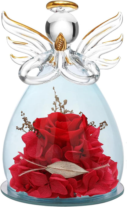 Valentines Day Gifts for Women Birthday Gift Blue Rose Gift Angel Statues Gifts for Her Artificial Flowers in a Glass Dome Gift Idea for Mon Forever Rose Wife Anniversary Wedding Gifts
