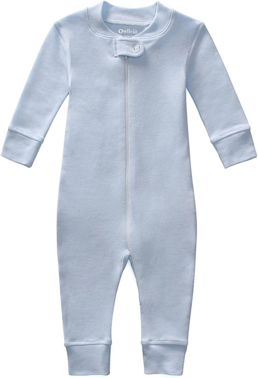 Organic Cotton Baby Boy Girl Zip up Sleep 'N Play Pjs, Footless, Long Sleeve