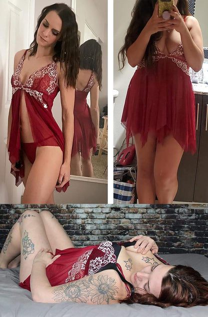 Women Lingerie Babydoll Front Closure Mesh Lace Chemise Sleepwear Nightie