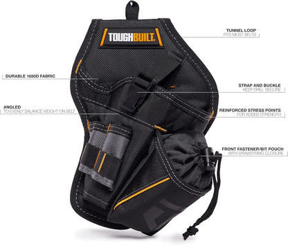 – Drill Holster, Heavy-Duty Tool Holster, Adjustable Safety Strap, Bit Pockets, and Rugged 1680D Reinforced Construction for Secure Drill Storage on the Jobsite (TB-220-B)
