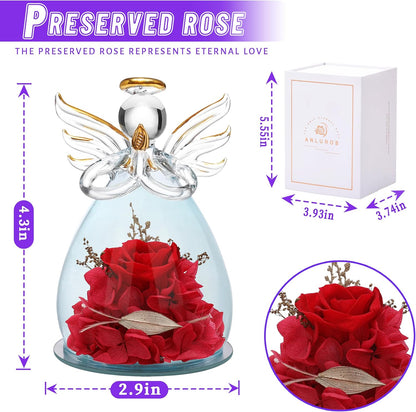 Valentines Day Gifts for Women Birthday Gift Blue Rose Gift Angel Statues Gifts for Her Artificial Flowers in a Glass Dome Gift Idea for Mon Forever Rose Wife Anniversary Wedding Gifts